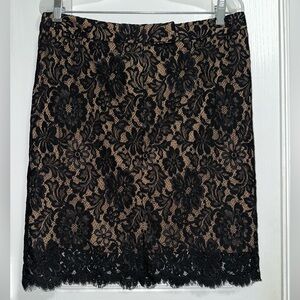 Cache Black and Tan Lace Pencil Skirt